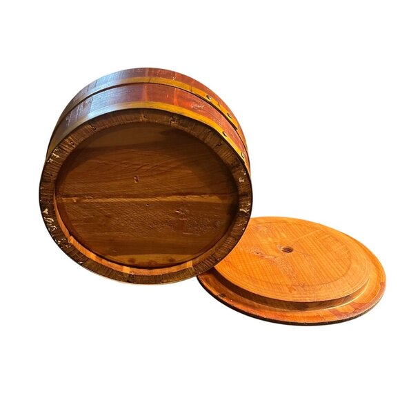 Vintage Wooden Bowl With Lid Rustic Storage Barrel - Picture 3 of 5